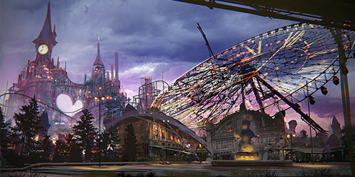 Concept art of the amusement park from NieR:Automata.